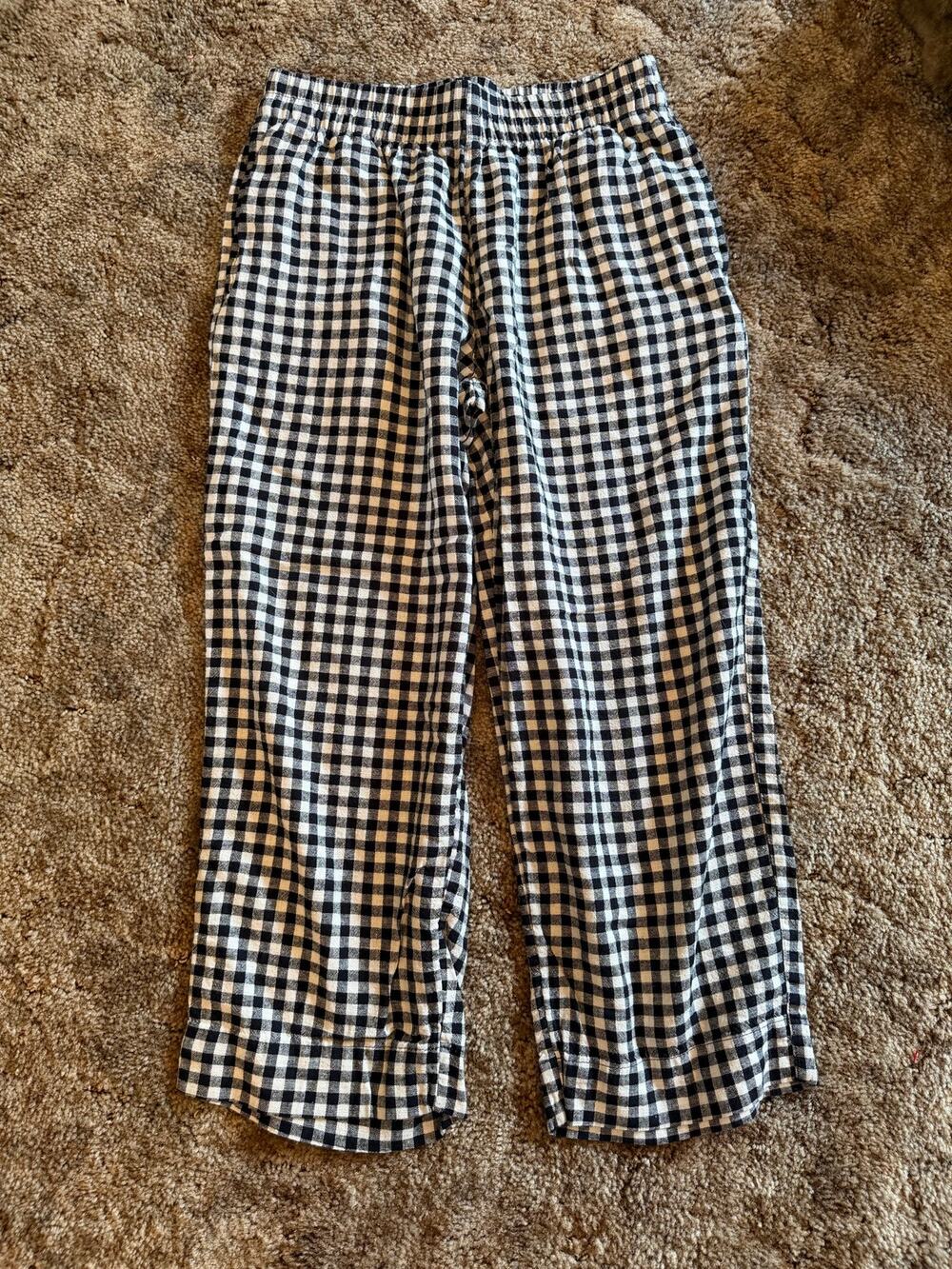 Old Navy Linen-Blend Straight-Leg Gingham Pants Black White Cropped